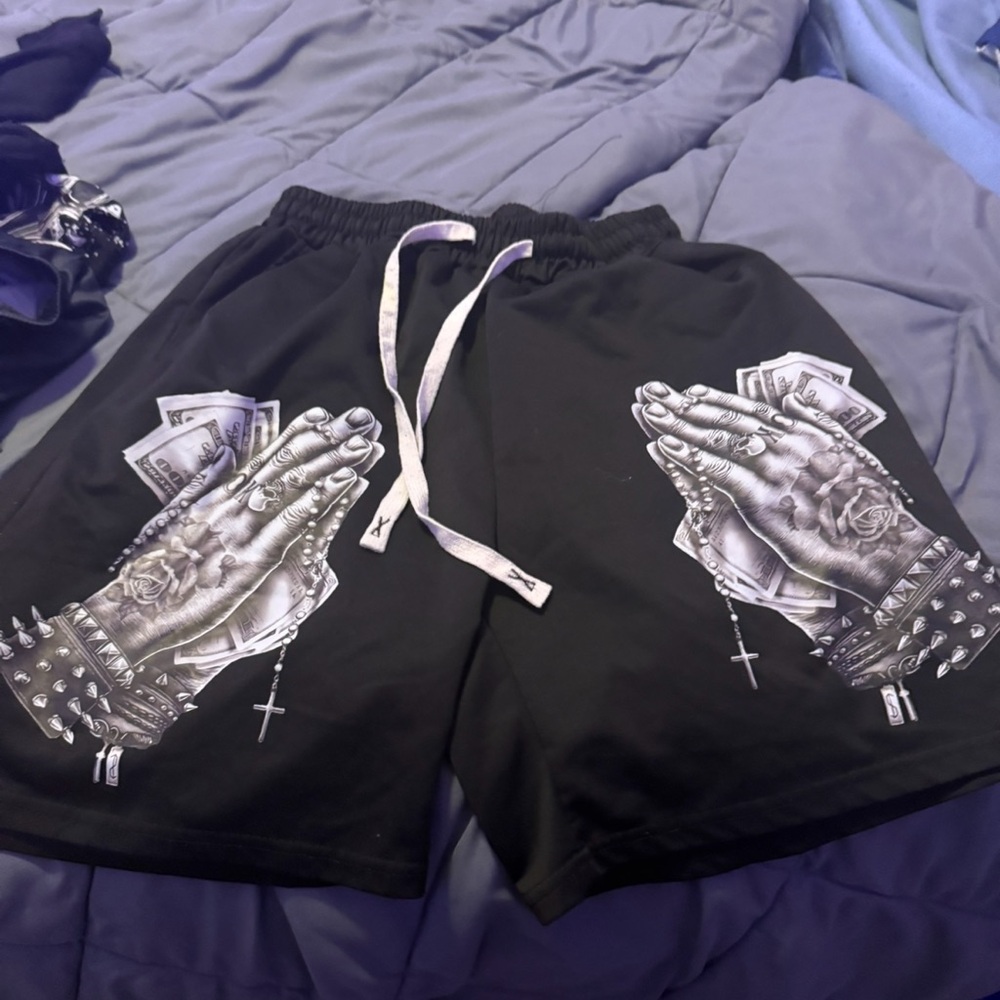 Black Hands Crossed Graphic Men Shorts